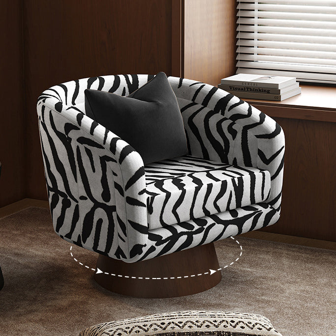 Modern Transitional Rotatable Tiger Fabric Solid Wood Metal Accent Chair Backrest Armrest For Living Room