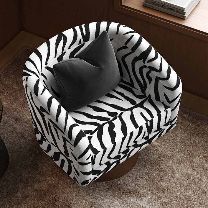 Modern Transitional Rotatable Tiger Fabric Solid Wood Metal Accent Chair Backrest Armrest For Living Room