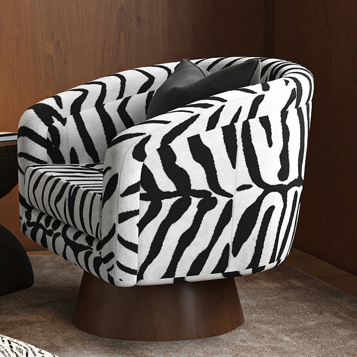 Modern Transitional Rotatable Tiger Fabric Solid Wood Metal Accent Chair Backrest Armrest For Living Room