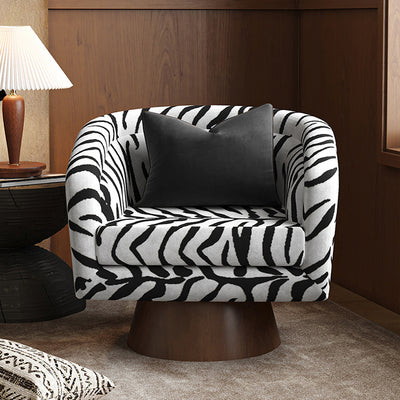 Modern Transitional Rotatable Tiger Fabric Solid Wood Metal Accent Chair Backrest Armrest For Living Room