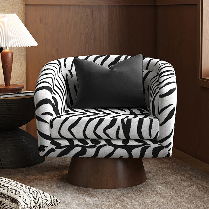 Modern Transitional Rotatable Tiger Fabric Solid Wood Metal Accent Chair Backrest Armrest For Living Room