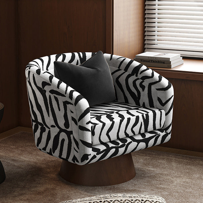 Modern Transitional Rotatable Tiger Fabric Solid Wood Metal Accent Chair Backrest Armrest For Living Room