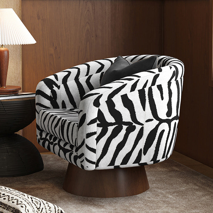 Modern Transitional Rotatable Tiger Fabric Solid Wood Metal Accent Chair Backrest Armrest For Living Room