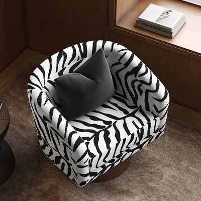 Modern Transitional Rotatable Tiger Fabric Solid Wood Metal Accent Chair Backrest Armrest For Living Room