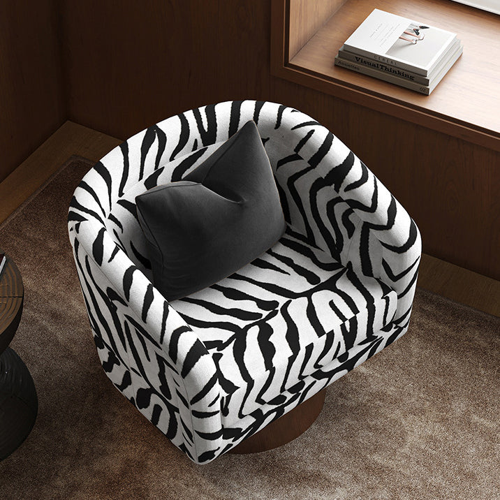 Modern Transitional Rotatable Tiger Fabric Solid Wood Metal Accent Chair Backrest Armrest For Living Room