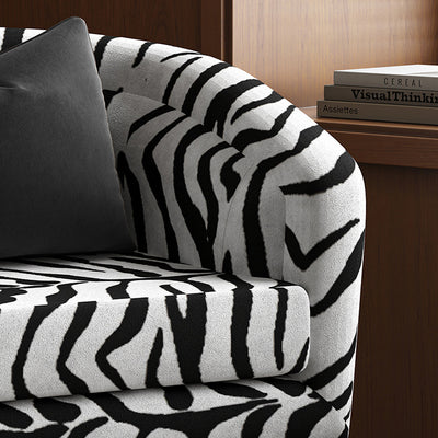 Modern Transitional Rotatable Tiger Fabric Solid Wood Metal Accent Chair Backrest Armrest For Living Room
