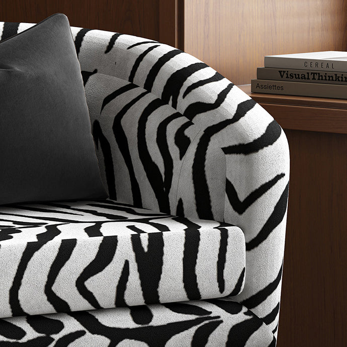Modern Transitional Rotatable Tiger Fabric Solid Wood Metal Accent Chair Backrest Armrest For Living Room