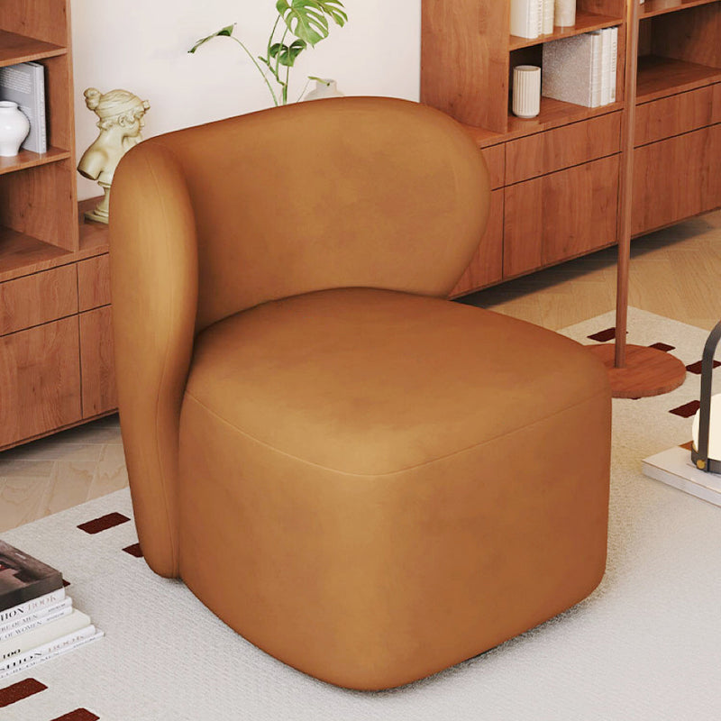 Modern Minimalist Curved Caramel Brown Velvet Solid Wood Accent Chair Backrest Swivel For Living Room
