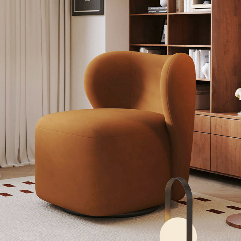 Modern Minimalist Curved Caramel Brown Velvet Solid Wood Accent Chair Backrest Swivel For Living Room