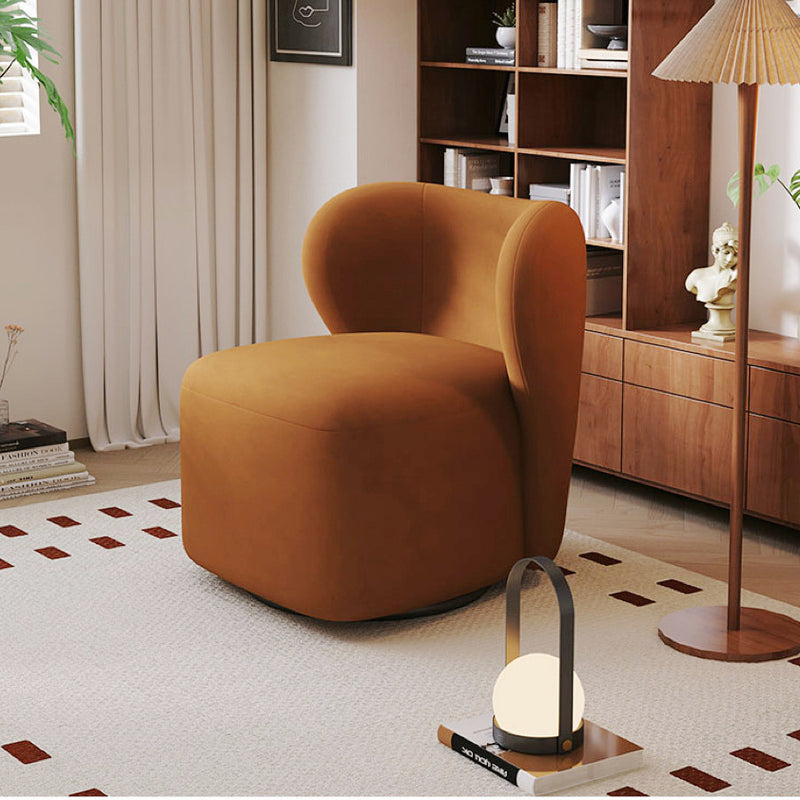 Modern Minimalist Curved Caramel Brown Velvet Solid Wood Accent Chair Backrest Swivel For Living Room