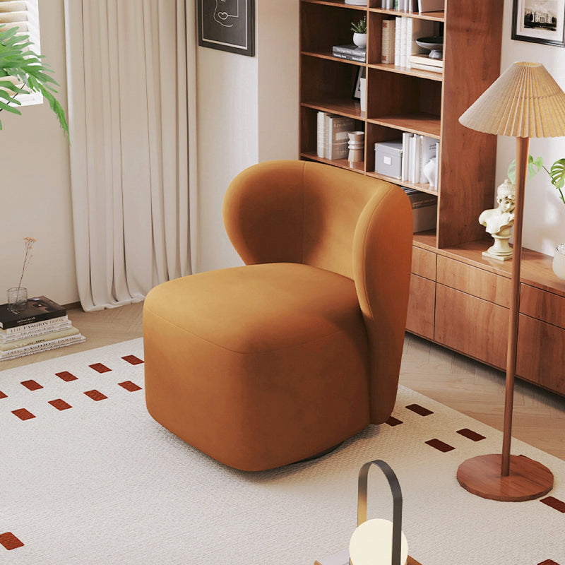 Modern Minimalist Curved Caramel Brown Velvet Solid Wood Accent Chair Backrest Swivel For Living Room