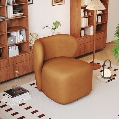 Modern Minimalist Curved Caramel Brown Velvet Solid Wood Accent Chair Backrest Swivel For Living Room