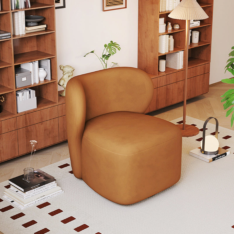 Modern Minimalist Curved Caramel Brown Velvet Solid Wood Accent Chair Backrest Swivel For Living Room