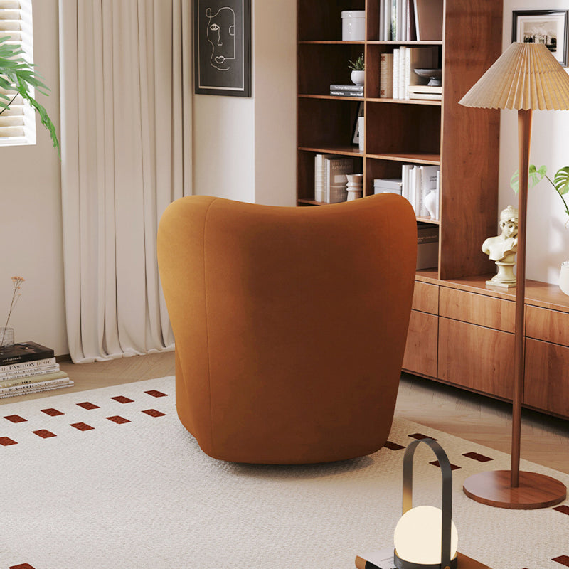 Modern Minimalist Curved Caramel Brown Velvet Solid Wood Accent Chair Backrest Swivel For Living Room