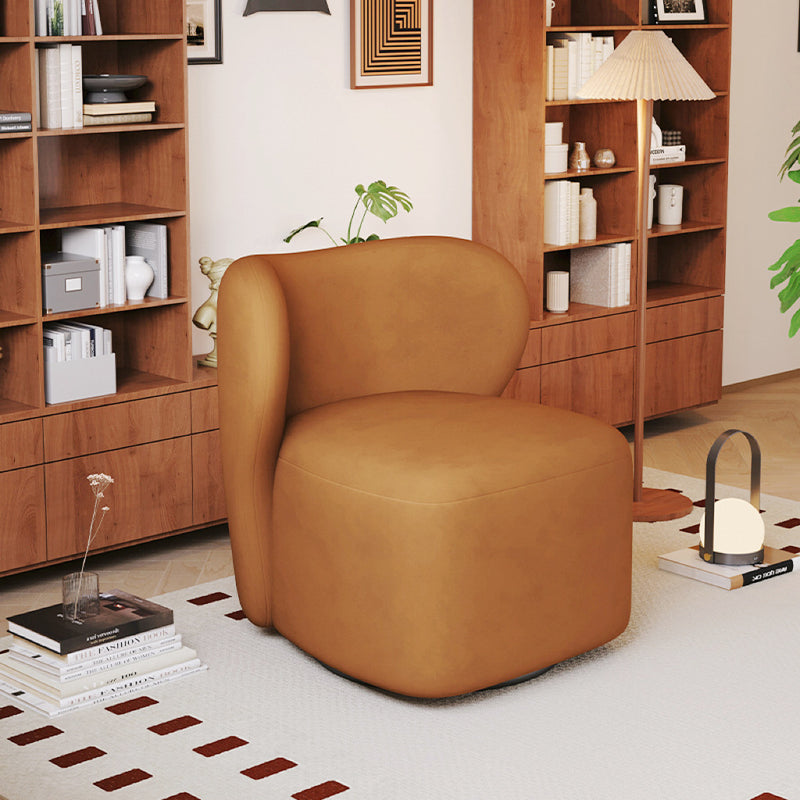 Modern Minimalist Curved Caramel Brown Velvet Solid Wood Accent Chair Backrest Swivel For Living Room