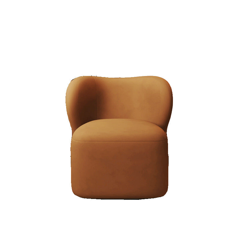 Modern Minimalist Curved Caramel Brown Velvet Solid Wood Accent Chair Backrest Swivel For Living Room