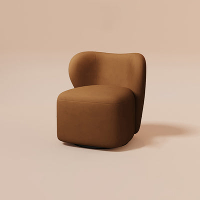 Modern Minimalist Curved Caramel Brown Velvet Solid Wood Accent Chair Backrest Swivel For Living Room