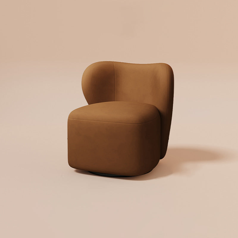 Modern Minimalist Curved Caramel Brown Velvet Solid Wood Accent Chair Backrest Swivel For Living Room