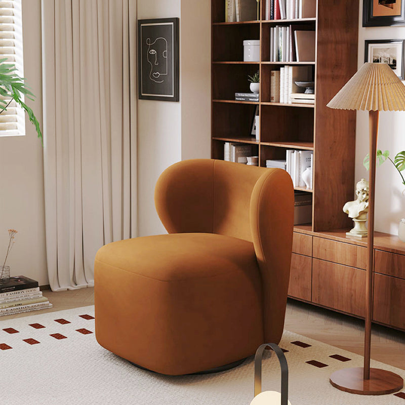 Modern Minimalist Curved Caramel Brown Velvet Solid Wood Accent Chair Backrest Swivel For Living Room