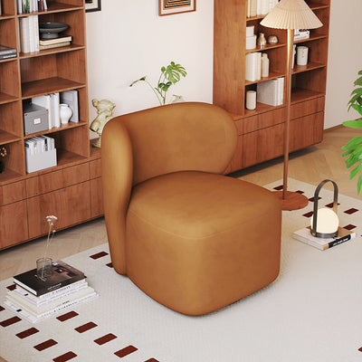 Modern Minimalist Curved Caramel Brown Velvet Solid Wood Accent Chair Backrest Swivel For Living Room