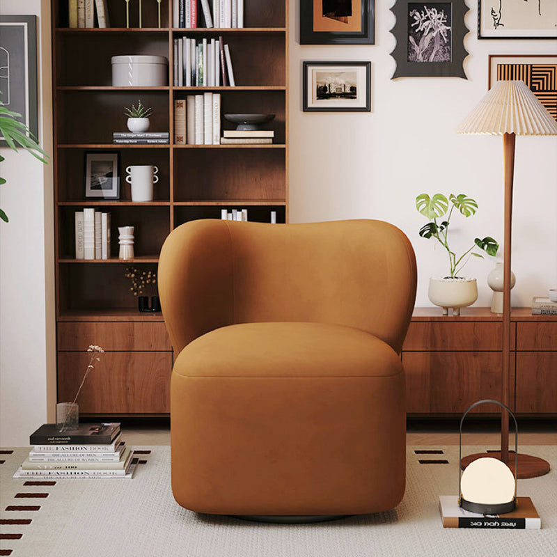 Modern Minimalist Curved Caramel Brown Velvet Solid Wood Accent Chair Backrest Swivel For Living Room