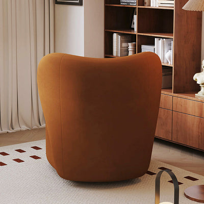 Modern Minimalist Curved Caramel Brown Velvet Solid Wood Accent Chair Backrest Swivel For Living Room
