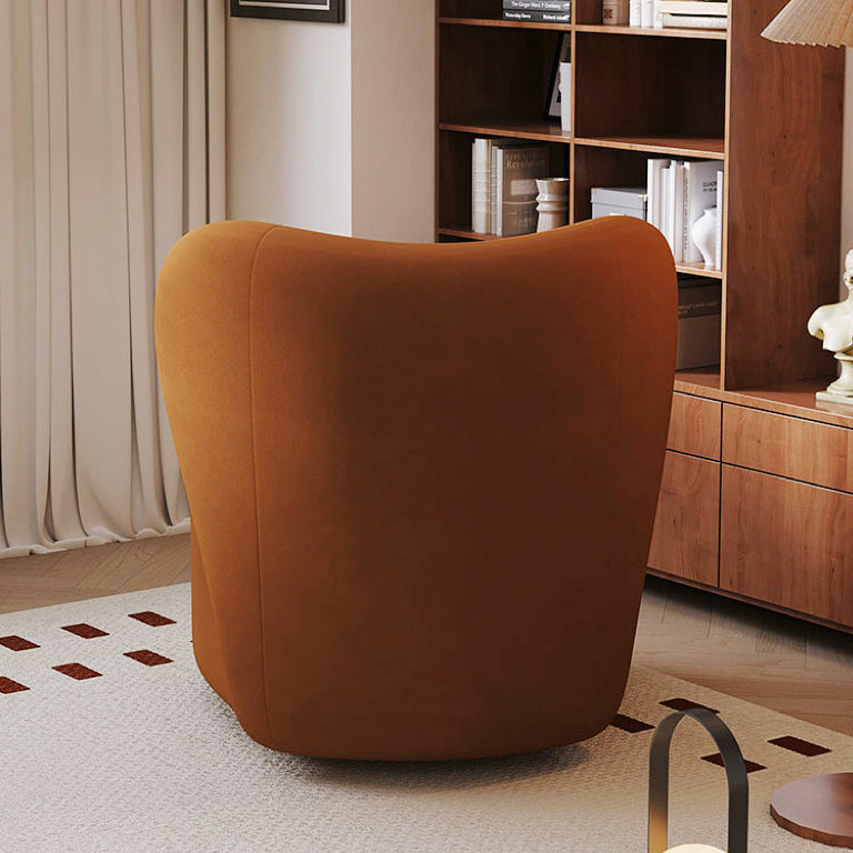 Modern Minimalist Curved Caramel Brown Velvet Solid Wood Accent Chair Backrest Swivel For Living Room