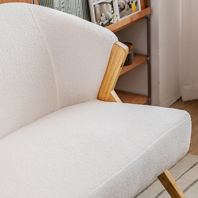 Contemporary Scandinavian Curved Back Boucle Solid Wood Frame Accent Chair Backrest For Living Room