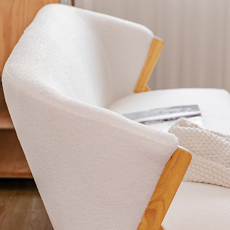 Contemporary Scandinavian Curved Back Boucle Solid Wood Frame Accent Chair Backrest For Living Room