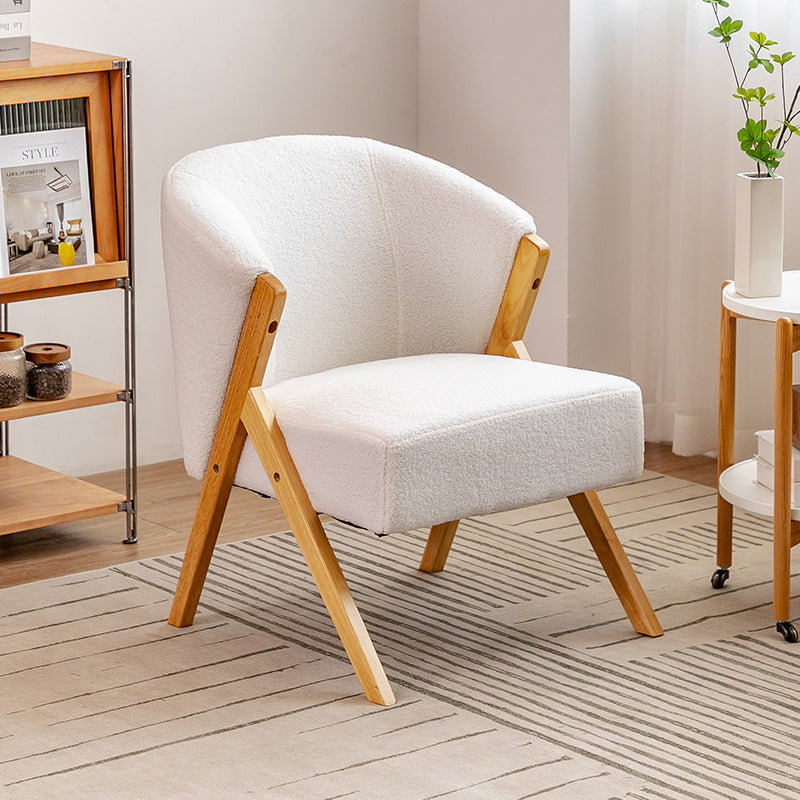 Contemporary Scandinavian Curved Back Boucle Solid Wood Frame Accent Chair Backrest For Living Room