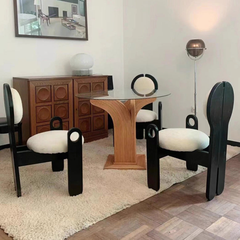 Modern Mid-Century Well-designed Round Back Boucle Solid Wood Dining Chair Backrest For Dining Room