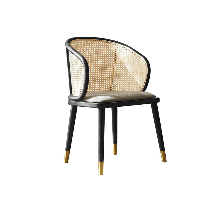 Contemporary Scandinavian Oval Back PU Leather Rattan Ash Wood High Resilience Foam Dining Chair Backrest For Dining Room