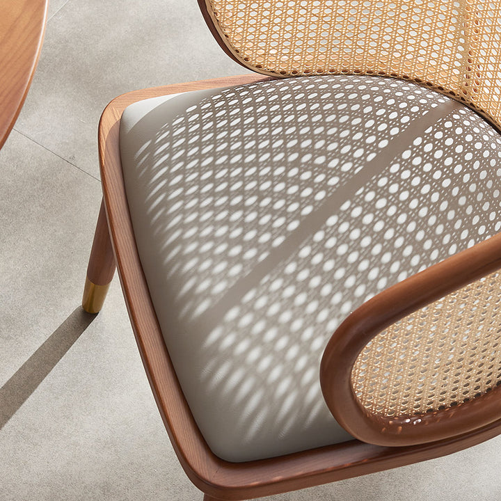 Contemporary Scandinavian Oval Back PU Leather Rattan Ash Wood High Resilience Foam Dining Chair Backrest For Dining Room