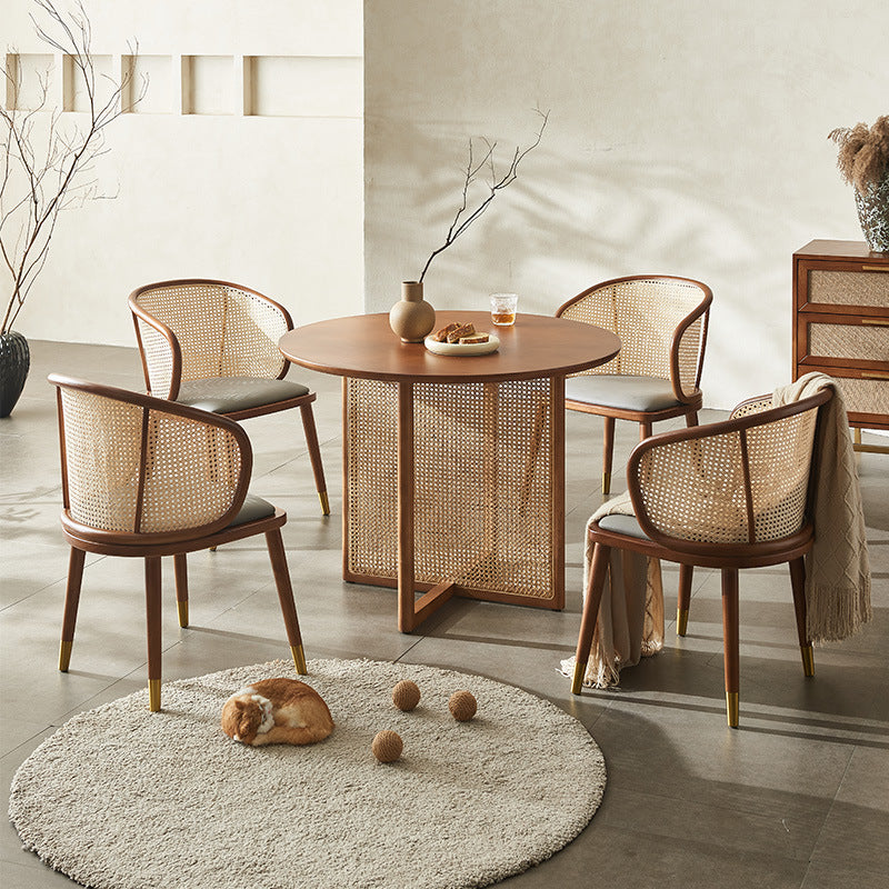 Contemporary Scandinavian Oval Back PU Leather Rattan Ash Wood High Resilience Foam Dining Chair Backrest For Dining Room