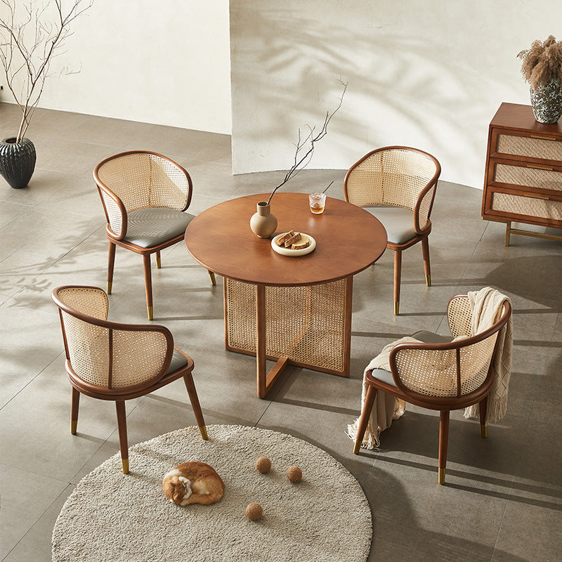 Contemporary Scandinavian Oval Back PU Leather Rattan Ash Wood High Resilience Foam Dining Chair Backrest For Dining Room