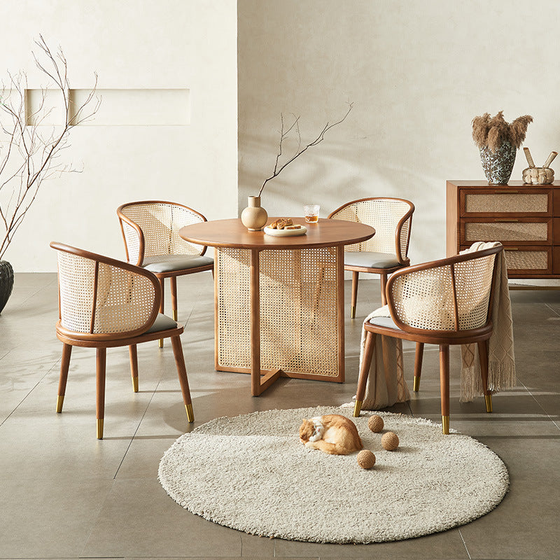 Contemporary Scandinavian Oval Back PU Leather Rattan Ash Wood High Resilience Foam Dining Chair Backrest For Dining Room