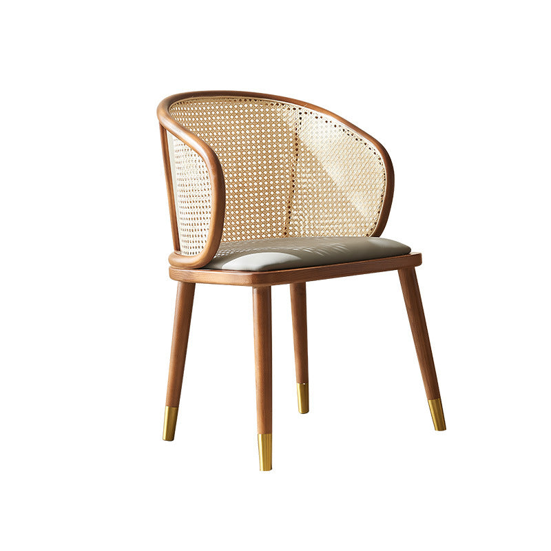 Contemporary Scandinavian Oval Back PU Leather Rattan Ash Wood High Resilience Foam Dining Chair Backrest For Dining Room
