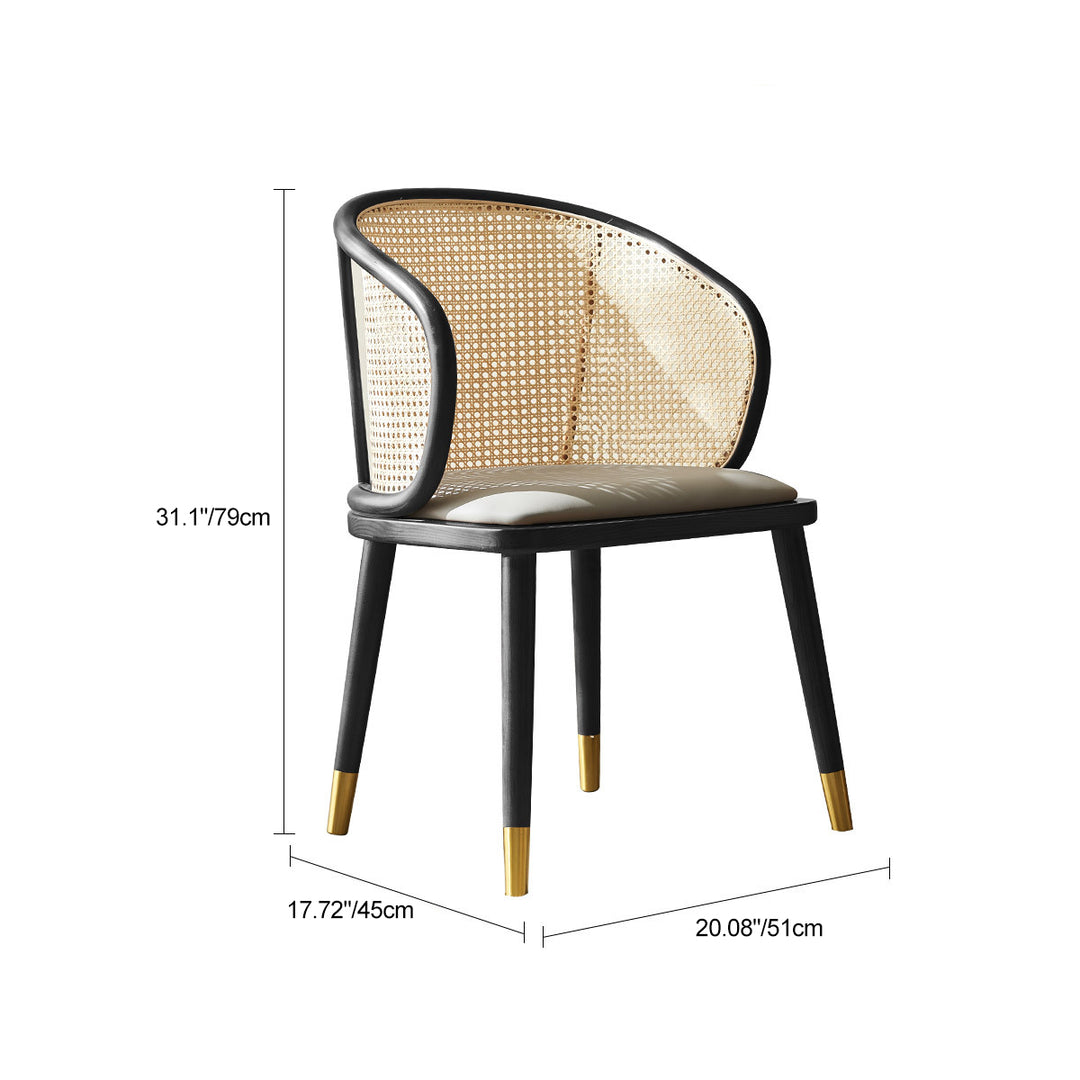 Contemporary Scandinavian Oval Back PU Leather Rattan Ash Wood High Resilience Foam Dining Chair Backrest For Dining Room