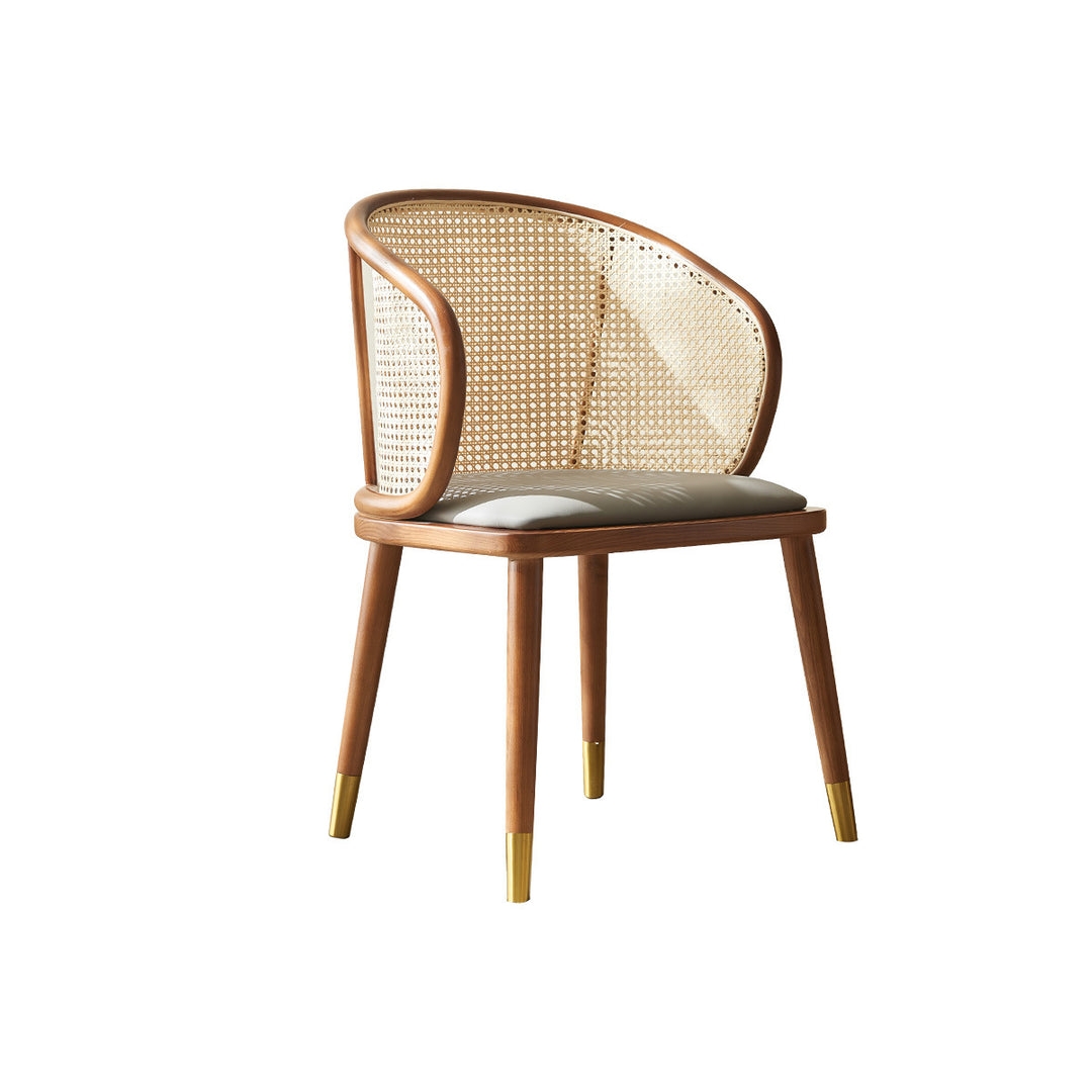 Contemporary Scandinavian Oval Back PU Leather Rattan Ash Wood High Resilience Foam Dining Chair Backrest For Dining Room