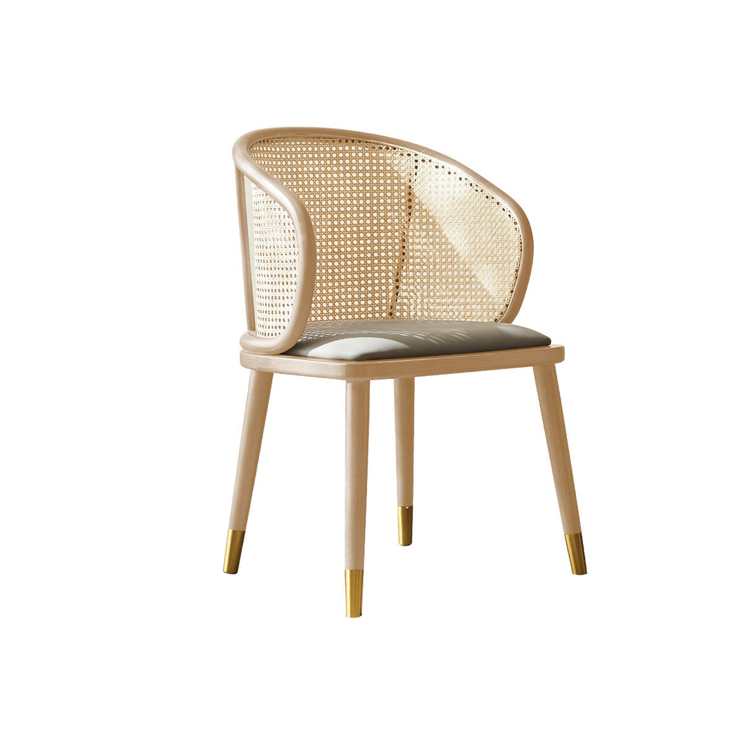 Contemporary Scandinavian Oval Back PU Leather Rattan Ash Wood High Resilience Foam Dining Chair Backrest For Dining Room