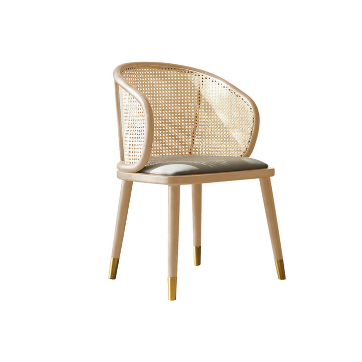 Contemporary Scandinavian Oval Back PU Leather Rattan Ash Wood High Resilience Foam Dining Chair Backrest For Dining Room