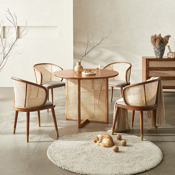 Contemporary Scandinavian Oval Back PU Leather Rattan Ash Wood High Resilience Foam Dining Chair Backrest For Dining Room