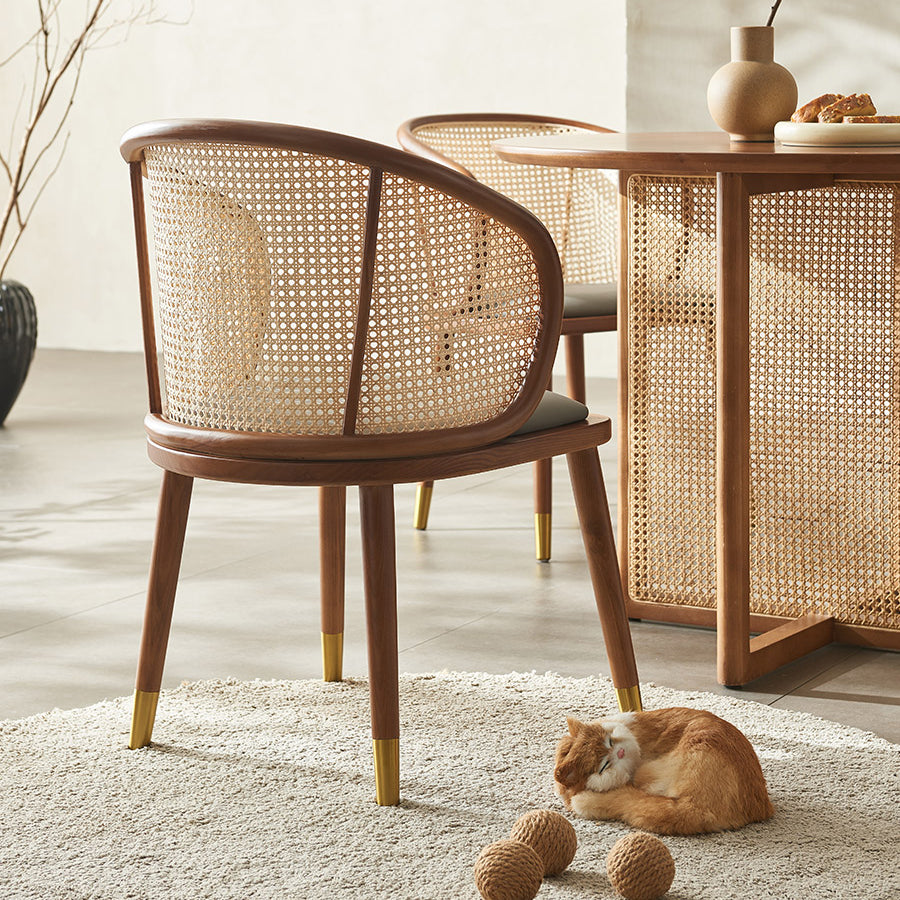 Contemporary Scandinavian Oval Back PU Leather Rattan Ash Wood High Resilience Foam Dining Chair Backrest For Dining Room