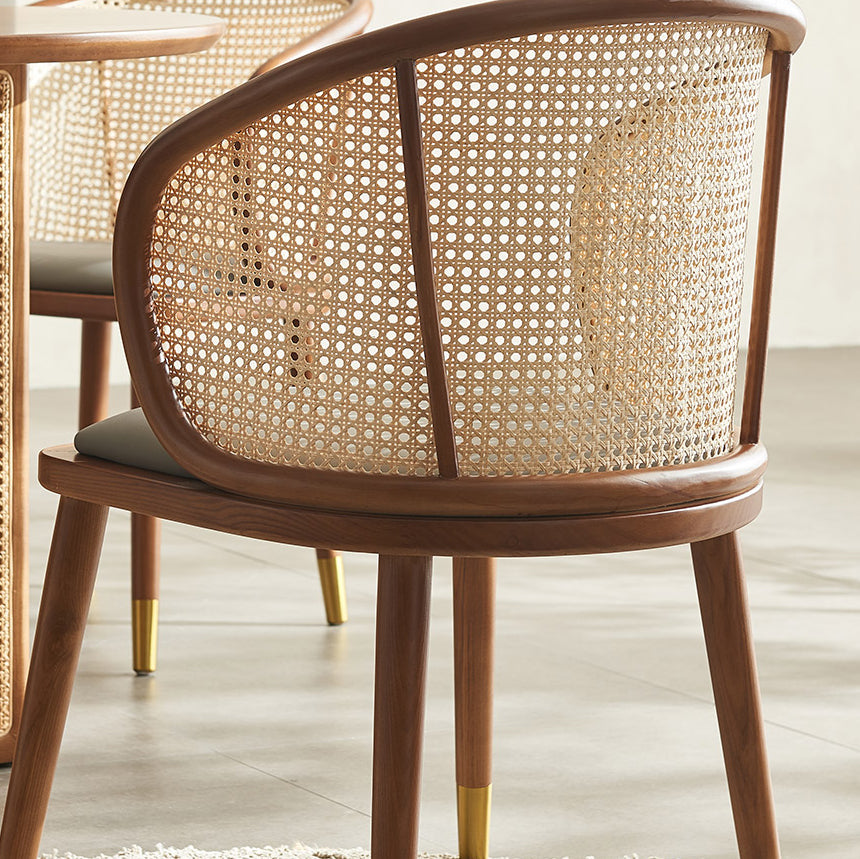 Contemporary Scandinavian Oval Back PU Leather Rattan Ash Wood High Resilience Foam Dining Chair Backrest For Dining Room