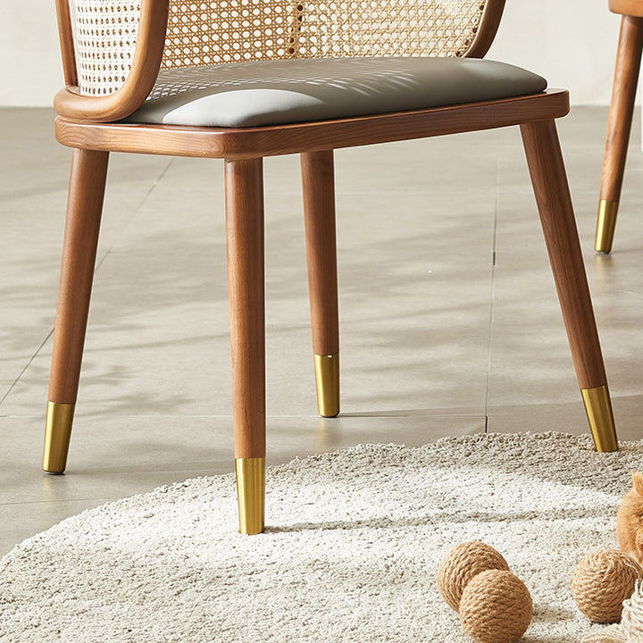 Contemporary Scandinavian Oval Back PU Leather Rattan Ash Wood High Resilience Foam Dining Chair Backrest For Dining Room
