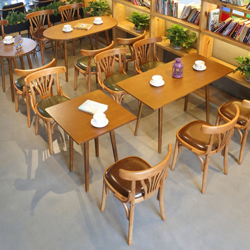 Modern Eclectic Square Cushion Solid Wood Oil Wax Leather Dining Chair Backrest For Dining Room