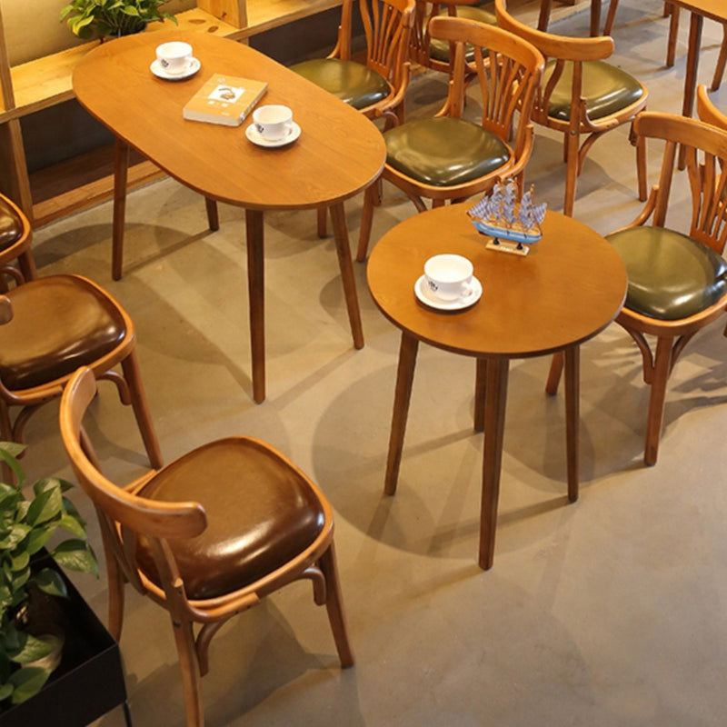 Modern Eclectic Square Cushion Solid Wood Oil Wax Leather Dining Chair Backrest For Dining Room
