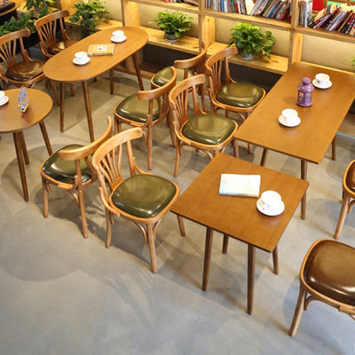Modern Eclectic Square Cushion Solid Wood Oil Wax Leather Dining Chair Backrest For Dining Room
