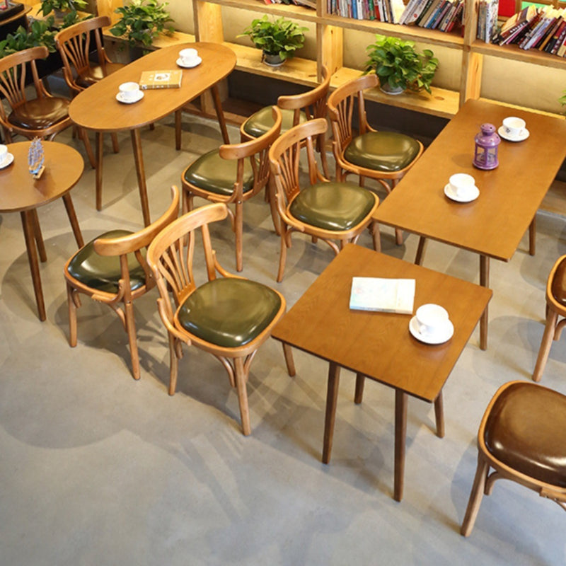 Modern Eclectic Square Cushion Solid Wood Oil Wax Leather Dining Chair Backrest For Dining Room