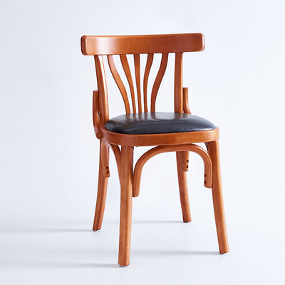 Modern Eclectic Square Cushion Solid Wood Oil Wax Leather Dining Chair Backrest For Dining Room